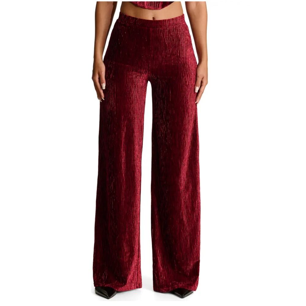 Women's Wide Leg Velvet Pants - Red